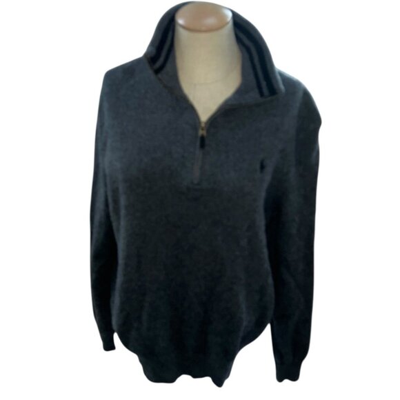 Ralph Lauren POLO gray 100% Cashmere quarter zip mens sweater L - Picture 1 of 5